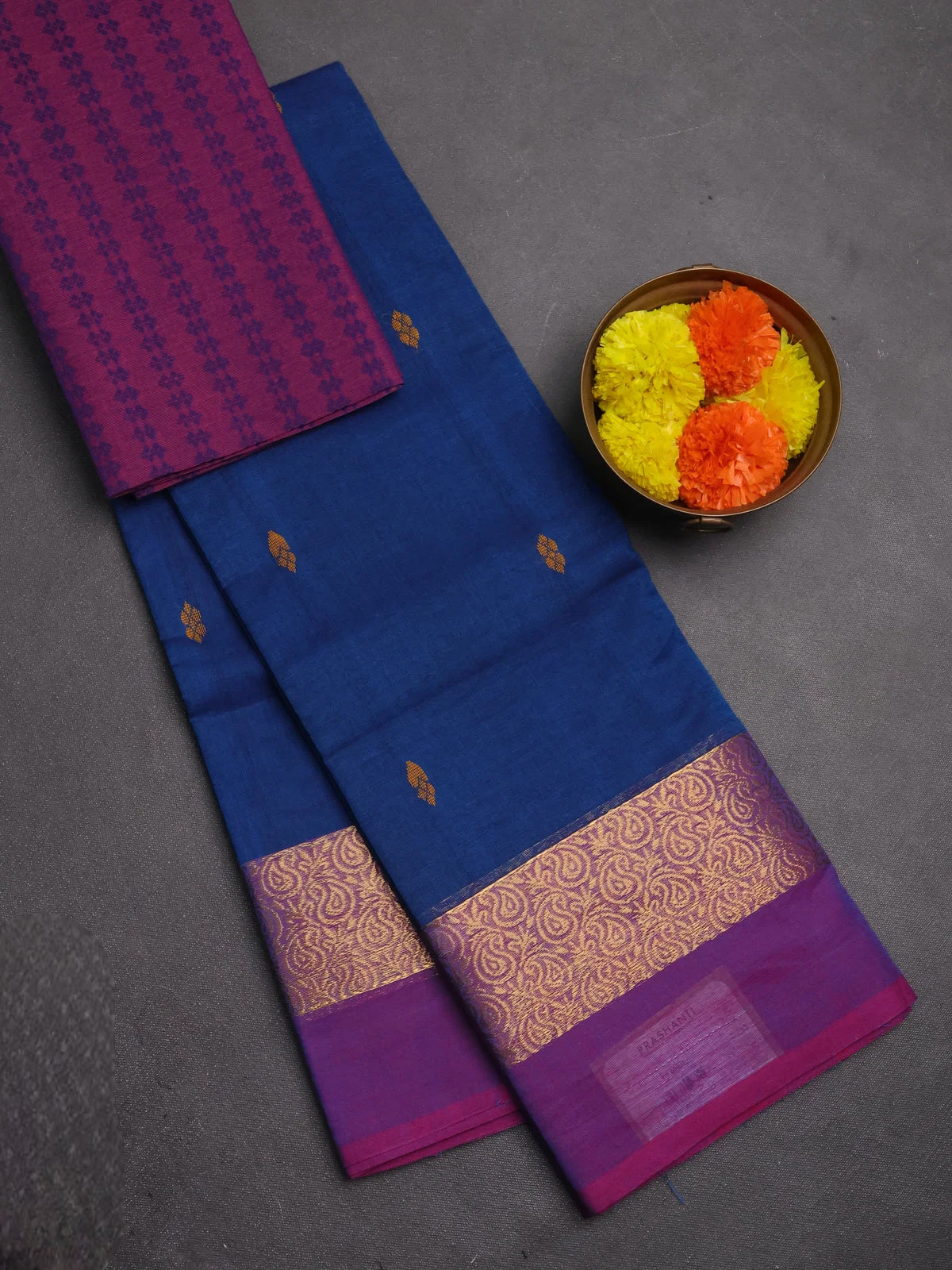 Chettinad Cotton Saree - Peacock Blue and Purple